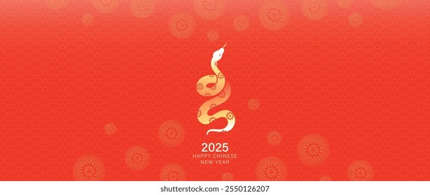 Vetor de fundo de ano novo chinês feliz 2025. Ano da cobra papel de parede design com padrão chinês, decoração de ouro. Ilustração oriental de luxo moderna para capa, banner, site, envelope.