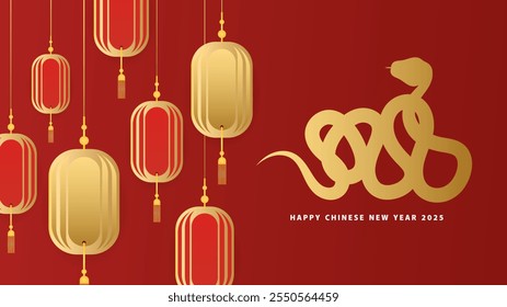Happy Chinese New Year 2025 background, year of the snake Chinese style on Chinese New Year's Day , Flat Modern design , illustration Vector EPS 10 