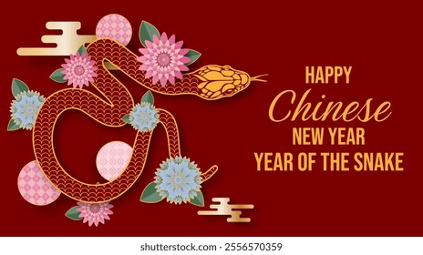 Happy Chinese New Year 2025. Snake zodiac with abstract flowers, year of the snake. Vector illustrator EPS10
