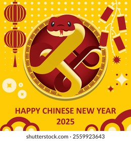 Happy Chinese New Year 2025 poster. This is a vector Chinese New Year design for a poster, bunting, banner, backdrop, and background. Year of snake 2025