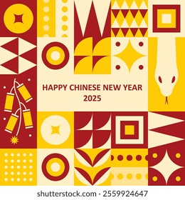 Happy Chinese New Year 2025 poster. This is a vector Chinese New Year design for a poster, bunting, banner, backdrop, and background. Year of snake 2025