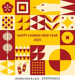 Happy Chinese New Year 2025 poster. This is a vector Chinese New Year design for a poster, bunting, banner, backdrop, and background. Year of snake 2025