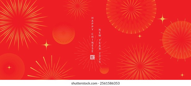 Happy Chinese new year 2025 background vector. Year of the snake design wallpaper with firework. Modern luxury oriental illustration for cover, banner, website, envelope.