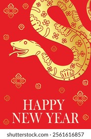 Happy chinese new year 2025, year of the snake, modern luxury hand drawn, design in red, gold colors for card, poster,banner, Template.