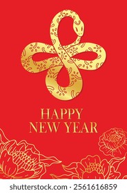 Happy chinese new year 2025, year of the snake, modern luxury hand drawn, design in red, gold colors for card, poster,banner, Template.