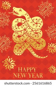 Happy chinese new year 2025, year of the snake, modern luxury hand drawn, design in red, gold colors for card, poster,banner, Template.