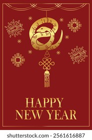 Happy chinese new year 2025, year of the snake, modern luxury hand drawn, design in red, gold colors for card, poster,banner, Template.