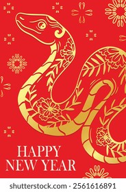 Happy chinese new year 2025, year of the snake, modern luxury hand drawn, design in red, gold colors for card, poster,banner, Template.