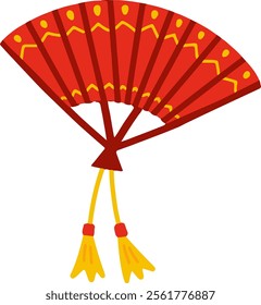 Happy Chinese new year 2025 clip art. Year of the snake with Chinese pattern, gold hanging lantern, fan, envelope