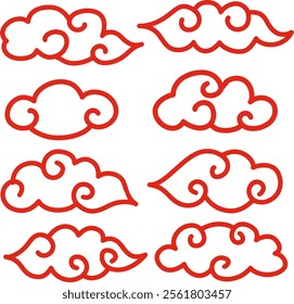 Happy Chinese new year 2025 clip art. Year of the snake with Chinese pattern, gold hanging lantern, fan, envelope