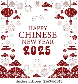 Happy Chinese New Year 2025 Snake,Chinese zodiac Snake symbol with gold Graphics elements Banner, poster, post design modern design in red, gold colors for card, banner