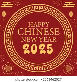 Happy Chinese New Year 2025 Snake,Chinese zodiac Snake symbol with gold Graphics elements Banner, poster, post design modern design in red, gold colors for card, banner