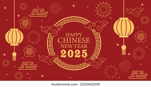 Happy Chinese New Year 2025 Snake,Chinese zodiac Snake symbol with gold Graphics elements Banner, poster, post design modern design in red, gold colors for card, banner