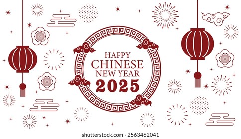 Happy Chinese New Year 2025 Snake,Chinese zodiac Snake symbol with gold Graphics elements Banner, poster, post design modern design in red, gold colors for card, banner