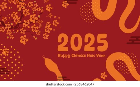 Happy Chinese New Year 2025 Snake,Chinese zodiac Snake symbol with gold Graphics elements Banner, poster, post design modern design in red, gold colors for card, banner