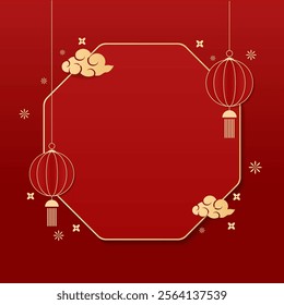 Happy Chinese new year 2025 , modern design set in red, gold and white colors , Year of the Snake , Asia oriental traditional ornament, frame and border ,