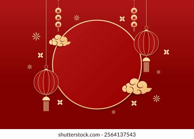 Happy Chinese new year 2025 , modern design set in red, gold and white colors , Year of the Snake , Asia oriental traditional ornament, frame and border ,