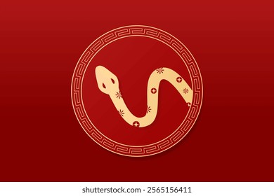 Happy Chinese new year 2025 , modern design set in red, gold and white colors , Year of the Snake , Asia oriental traditional ornament, frame and border ,	
