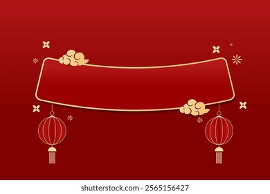 Happy Chinese new year 2025 , modern design set in red, gold and white colors , Year of the Snake , Asia oriental traditional ornament, frame and border ,	
