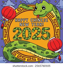 Happy Chinese New Year 2025 Colored Cartoon