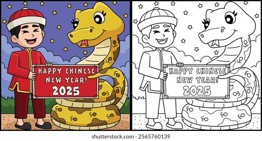 Happy Chinese New Year 2025 Coloring Illustration