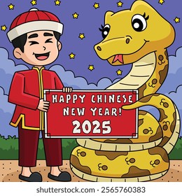 Happy Chinese New Year 2025 Colored Cartoon 