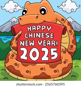 Happy Chinese New Year 2025 Banner Colored Cartoon