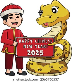 Happy Chinese New Year 2025 Cartoon Clipart