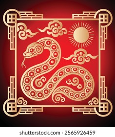 Happy Chinese new year 2025 Year of the wood snake in red background