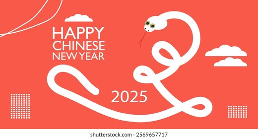 Happy Chinese new year 2025 background vector. Year of the snake design wallpaper with Chinese pattern. Illustration for cover, banner, website, envelope.