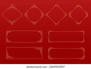 Happy Chinese new year 2025 , modern design set in red, gold and white colors , Year of the Snake , Asia oriental traditional ornament, frame and border ,	
