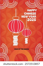 Happy Chinese New Year 2025 Lantern Year of The Snake Flyer, Ads, Instastory, Poster, Cover, Card