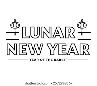 Happy Chinese New Year 2025! The snake zodiac sign with flowers, lanterns, and Asian elements in vector art style on a white background. Translation: Happy New Year 2025, the year of the snake.