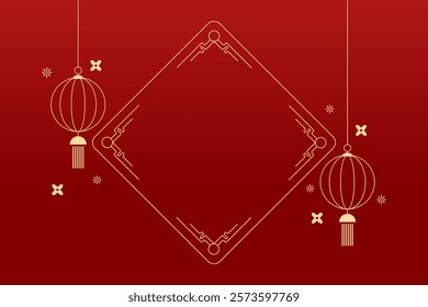 Happy Chinese new year 2025 , modern design set in red, gold and white colors , Year of the Snake , Asia oriental traditional ornament, frame and border ,