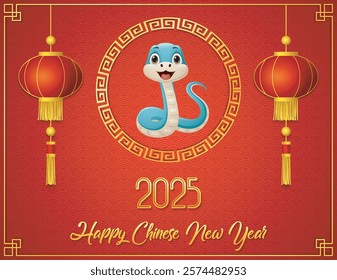 Happy chinese new year 2025 with snake zodiac in the circle