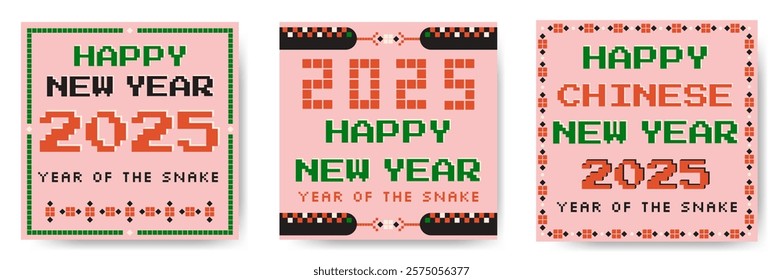 Happy chinese new year 2025. Trendy graphic designs for card, poster, invitation, flyer. Year of the snake.