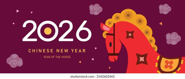 Feliz Año Nuevo chino 2026, Año del caballo Signos del zodiaco chino, Año Nuevo Anuncios, carteles, boletines. 2026 Fondo de Vertical de año nuevo lunar, Anuncio, Plantilla de historia de redes sociales.