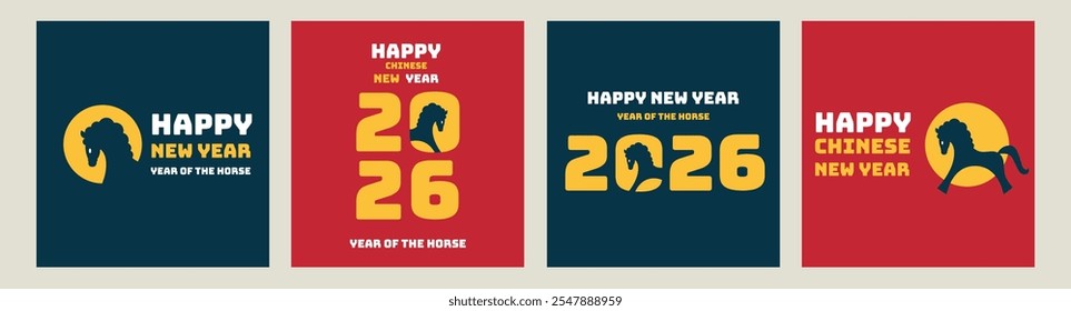 Happy Chinese new year 2026 horse, lunar new year 2026,Creative concept of 2026. 2026 new year greetings. Happy new year 2026