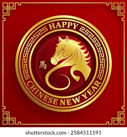 Happy Chinese new year 2026 horse Zodiac sign, with gold paper cut art and craft style on color background (Chinese Translation: happy new year 2026, year of Horse)