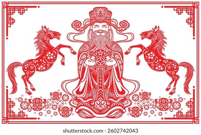 Happy chinese new year 2026 the horse zodiac sign with flower,lantern,asian elements red and gold color paper cut style on color background. ( Translation : happy new year 2026 year of the horse )
