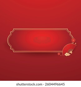 Happy Chinese new year 2026. Chinese new year banner with circle for show product. Greeting card. China frame with lantern on red background.