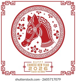 Happy chinese new year 2026  background with horse, year of the chinese snake zodiac with on color background. ( Translation : happy new year, chinese snake 2026 )