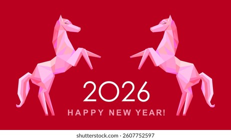 Happy chinese new year 2026 the horse zodiac sign. Year of horse. Chinese calendar. Print design with animal for greeting cards, posters, banners. Art design celebrate party invitation template.