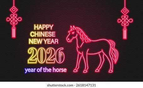Happy Chinese new year 2026 neon horse Zodiac sign