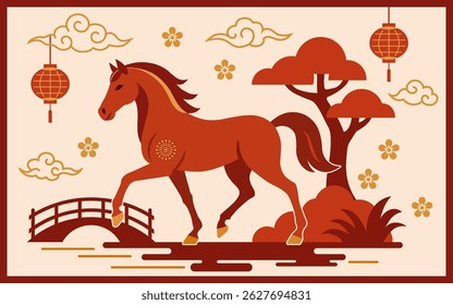 Happy Chinese new year 2026 Zodiac sign, year of the Horse, with red paper cut art and craft style on white color background (Chinese Translation : happy new year 2026, year of the Horse)