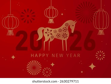 Happy chinese new year 2026. Horse is a symbol of the 2026 Chinese New Year. Figure of Horse in geometric style
