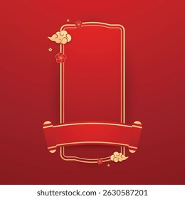 Feliz ano novo chinês 2026. Banner chinês de ano novo para show product. Cartão comemorativo. Quadro de China com lanterna no fundo vermelho.