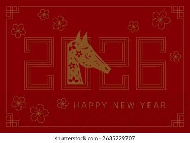 Happy chinese new year 2026. Horse is a symbol of the 2026 Chinese New Year. Figure of Horse in geometric style	
