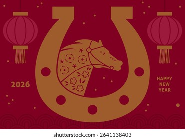 Happy chinese new year 2026. Horse is a symbol of the 2026 Chinese New Year. Figure of Horse. 2026 holiday design