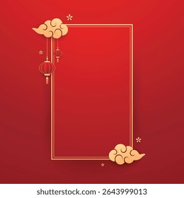 Happy Chinese new year 2026. Chinese new year banner for show product. Greeting card. China frame with lantern on red background.